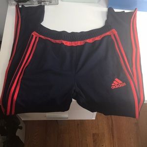 Red and blue adidas pants